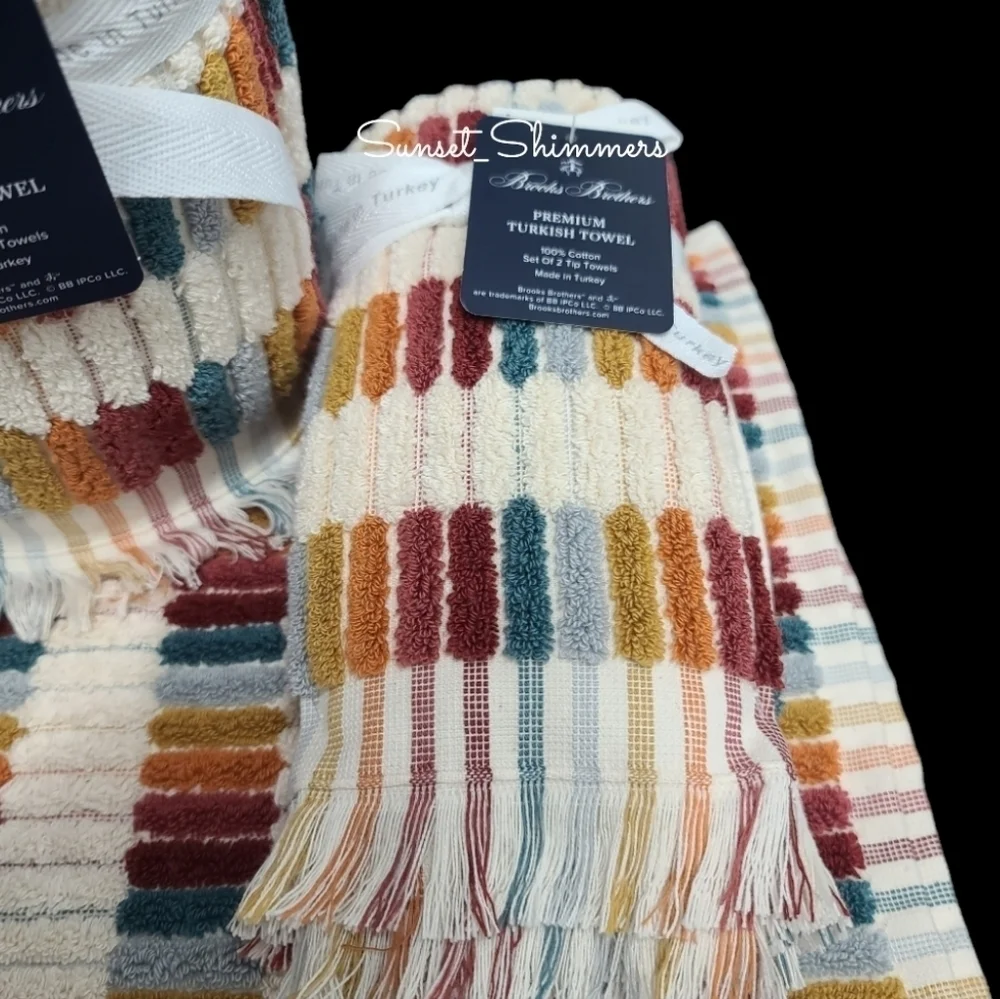 6pc BROOKS BROTHERS Fall Mosaic Tile Rainbow THICK PLUSH TURKISH Towel Set New
